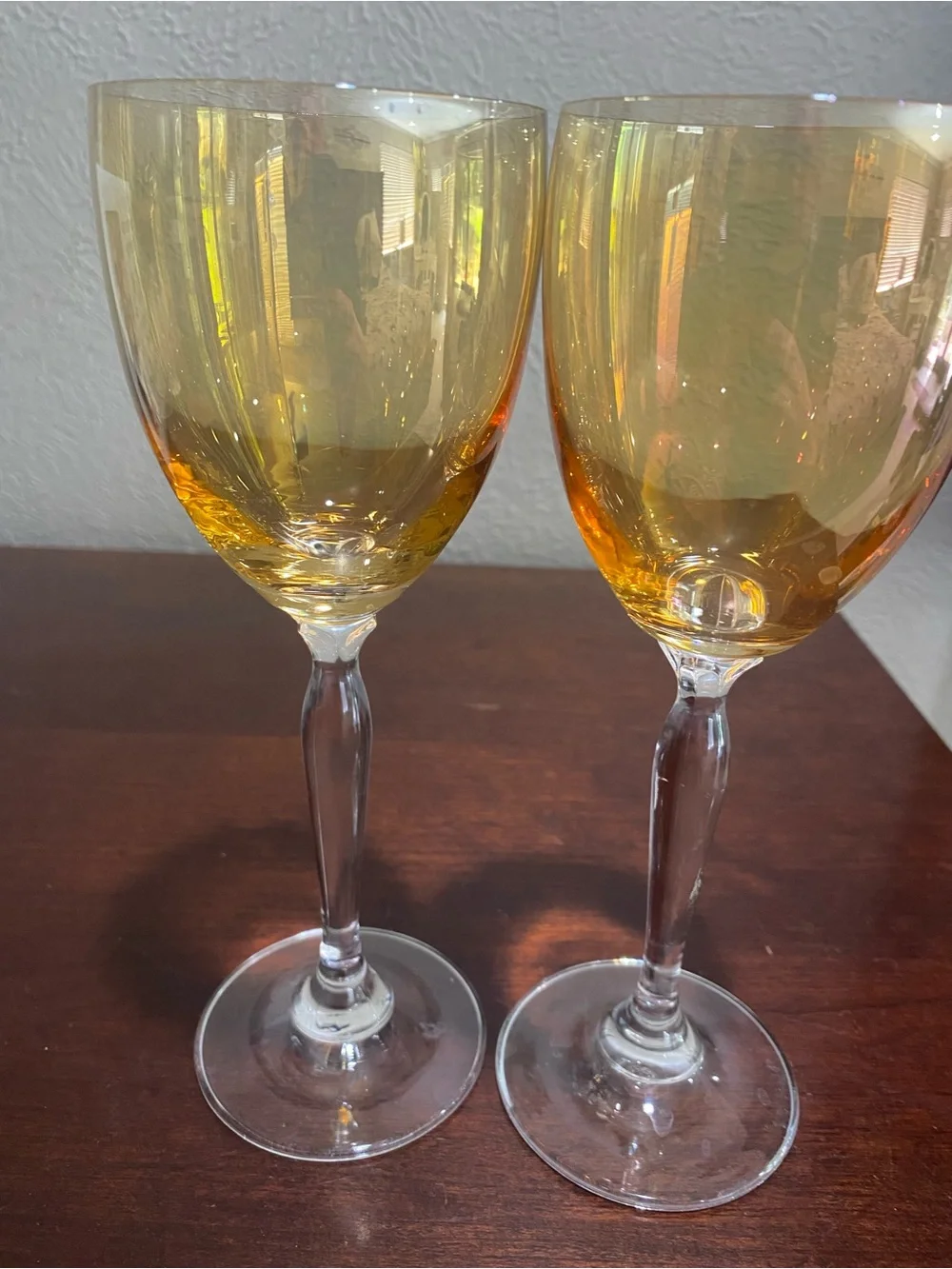 Vintage, Set of 2, Pier 1, Iridescent Amber Wine Glasses. P1C1 Amber Collection